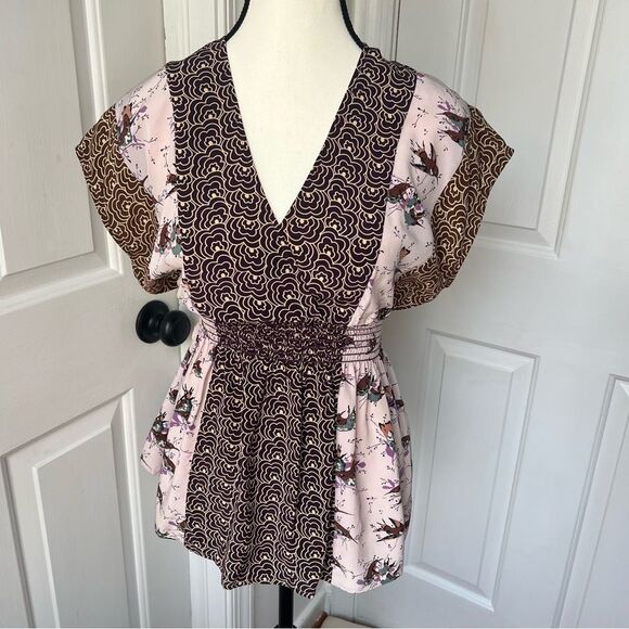 Anthropologie Corey Lynn Calter botanical hummingbirds silk top size 6 - Picture 1 of 4